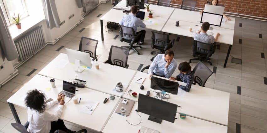 Healthy employees working in a clean office